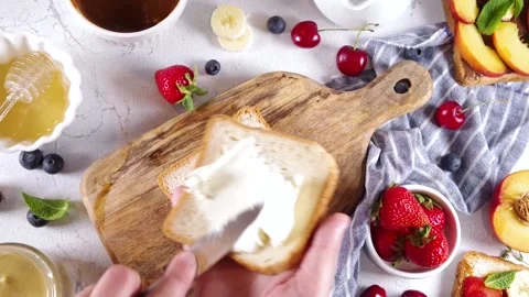 Breakfast fruit sandwiches Stock Footage 197378601