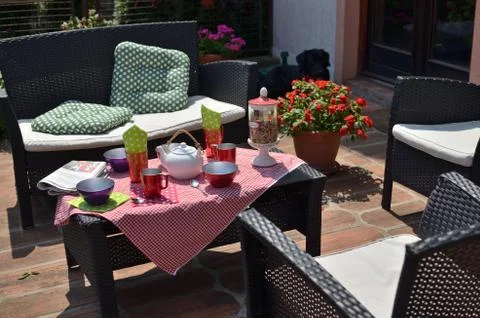 Breakfast in a Garden Stock Photos