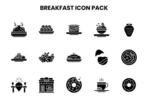 Breakfast Glyph Graphics Icons Pack Stock Illustration