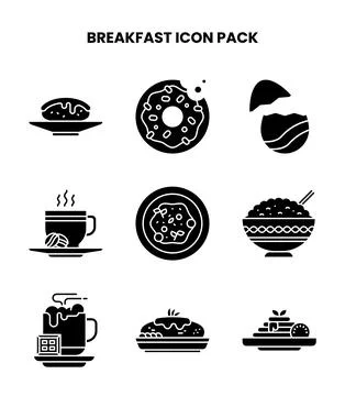 Breakfast Glyph Set Icons Pack Stock Illustration