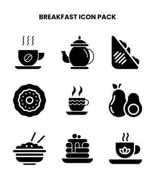 Breakfast Glyph Set Icons Pack Stock Illustration