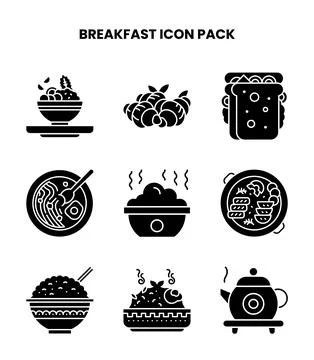Breakfast Glyph Set Icons Pack Stock Illustration