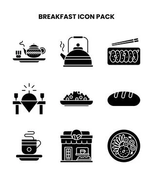 Breakfast Glyph UI Icons Pack Stock Illustration
