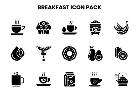Breakfast Glyph Vector Icons Pack Stock Illustration