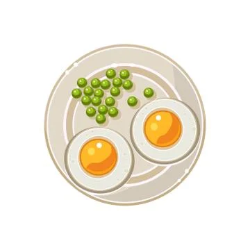 Breakfast with Grilled Eggs and Green Peas Served Food. Vector Illustration Stock Illustration