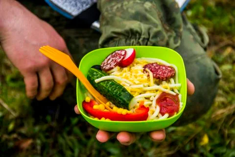 A breakfast on the hike Stock Photos