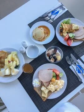 Breakfast at the hotel high angle view Stock Photos