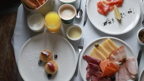 Breakfast in the hotel room Stock Footage 235558716