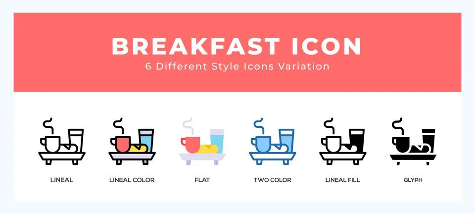 Breakfast icon set with different styles. Vector illustration. Stock Illustration