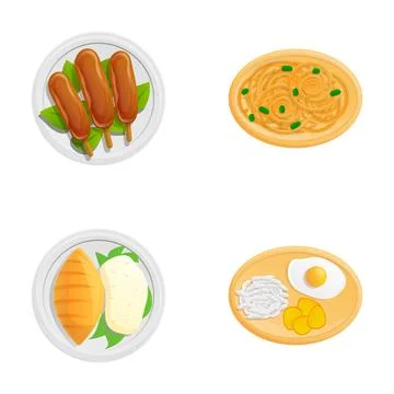 Breakfast icons set cartoon vector. Various dish for breakfast Stock Illustration