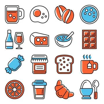 Breakfast Icons Set on White Background. Vector Stock Illustration