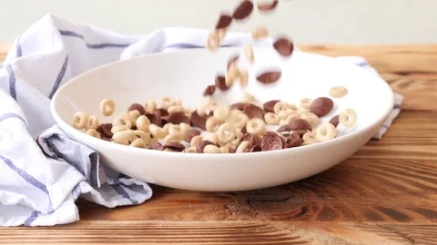 Breakfast included corn flakes, milk and raspberies. Stock Footage 77615394