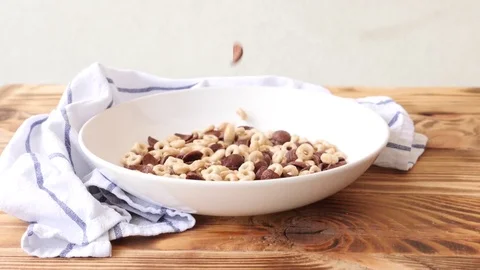 Breakfast included corn flakes, milk and raspberies. Stock Footage 77615395