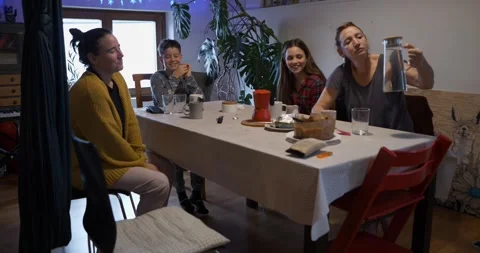 Breakfast, interaction and mystery. Stock Footage 326876196
