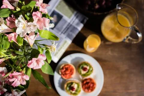 Breakfast on kitchen table Stock Photos