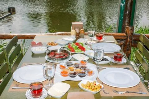 Breakfast by the lake Foto stock