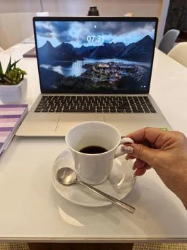 Breakfast with laptop Stock Photos