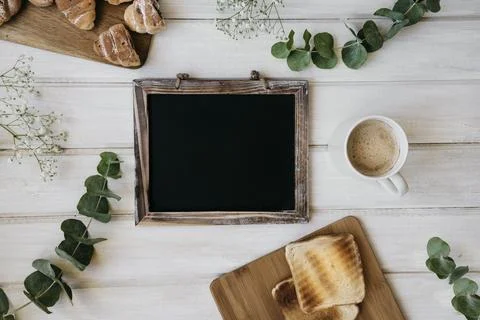 Breakfast leaves blackboard Photos