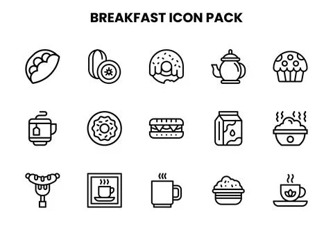 Breakfast Line Bundle Icons Pack Stock Illustration