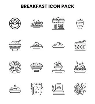 Breakfast Line Bundle Icons Pack Stock Illustration