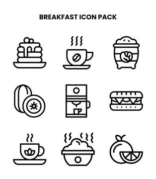 Breakfast Line Bundle Icons Pack Stock Illustration