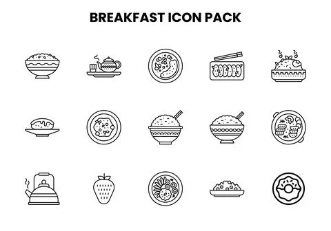 Breakfast Line Collection Icons Pack Stock Illustration