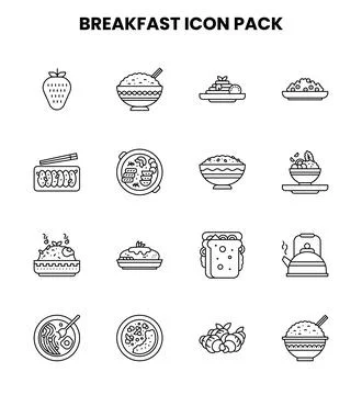 Breakfast Line Collection Icons Pack Stock Illustration