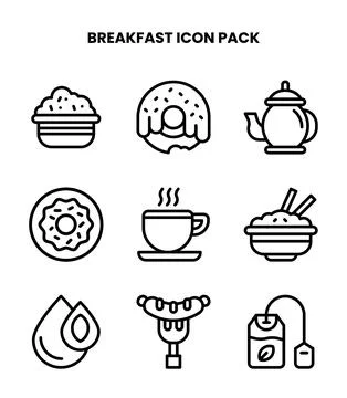Breakfast Line Graphics Icons Pack Stock Illustration