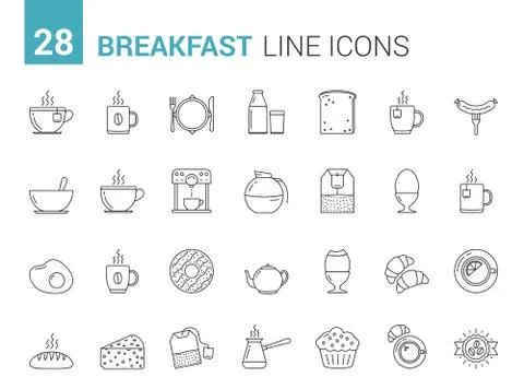 Breakfast Line Icons Illustrazione stock