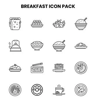 Breakfast Line Icons Pack Stock Illustration