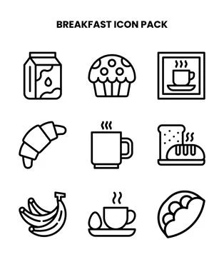 Breakfast Line Set Icons Pack Stock Illustration