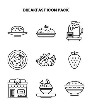 Breakfast Line Set Icons Pack Stock Illustration