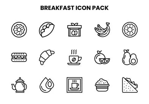 Breakfast Line Vector Icons Pack Stock Illustration