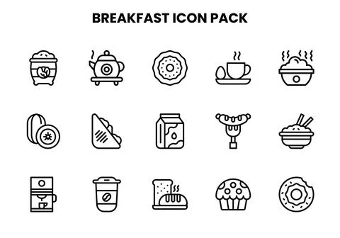 Breakfast Line Vector Icons Pack Stock Illustration