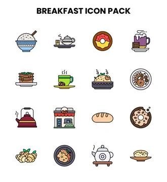 Breakfast Lineal Color Bundle Icons Pack Stock Illustration