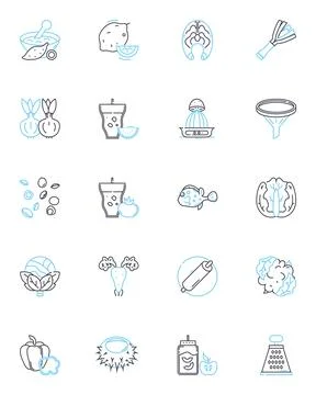 Breakfast linear icons set. Eggs, Toast, Pancakes, Omelette, Cereal, Bacon Stock Illustration