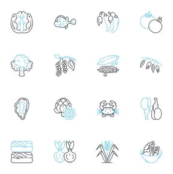 Breakfast linear icons set. Eggs, Toast, Pancakes, Omelette, Cereal, Bacon Stock Illustration