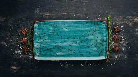 Breakfast Lunch Dinner. Serving table with dishes and vegetables. Top view. F Stock Photos