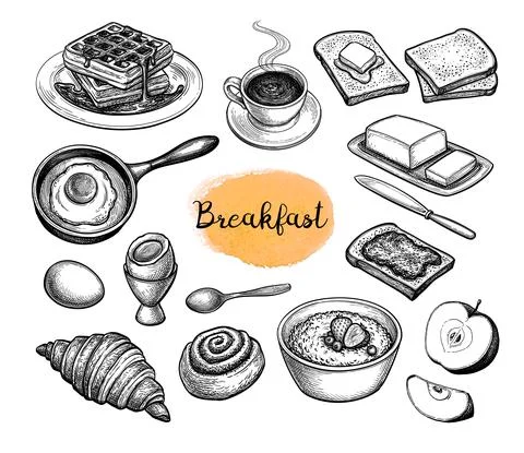 Breakfast meal big set. Stock Illustration