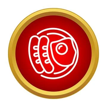Breakfast meal icon featuring egg and sausages on plate Stock Illustration