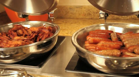 Breakfast meat potatoes bacon sausage Stock Footage 33045665