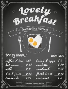 Breakfast menu on the chalkboard Illustrazione stock