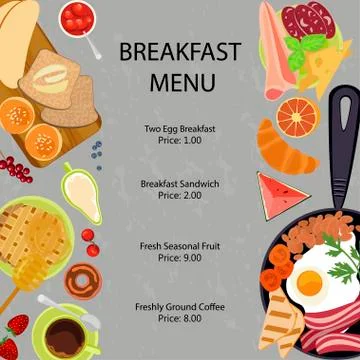 Breakfast menu flat design Stock Illustration
