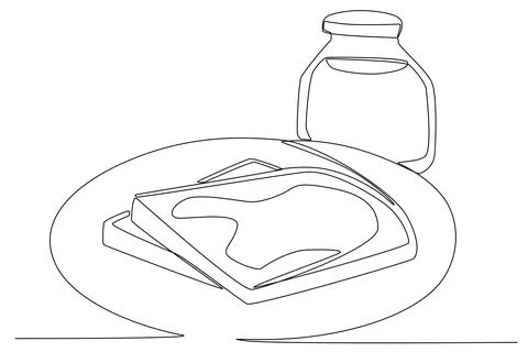 Breakfast menu two slices of bread and a bottle of milk Stock Illustration