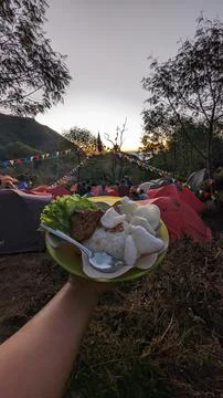 Breakfast on the mountain Stock Photos