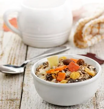 Breakfast with muesli Stock Photos
