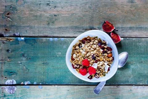 Breakfast with muesli Stock Photos