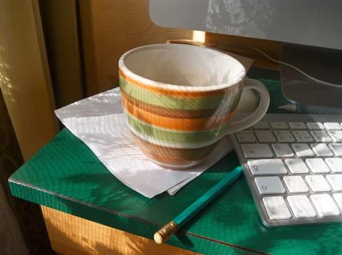 Breakfast Near Computer 写真素材