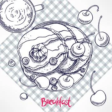 Breakfast with pancakes and maple syrup Ilustración de archivo