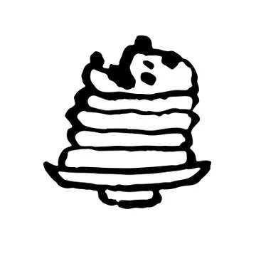 Breakfast pancakes with berries on a plate. Vector grunge icon. Brush hand drawn Stock Illustration